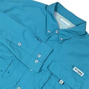 Columbia PFG Men's Large Teal Green Long Sleeve Button Down Vented Fishing Shirt